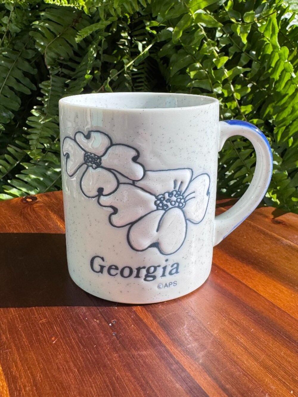 Vintage Georgia State Flower Mug, APS Cherokee Rose Speckled Ceramic Coffee Mug